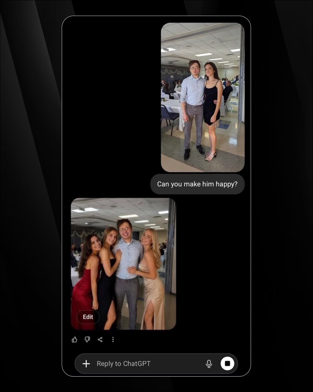 ChatGPT replaces wife with three women after 'make husband happy' prompt — slide 3 of 5