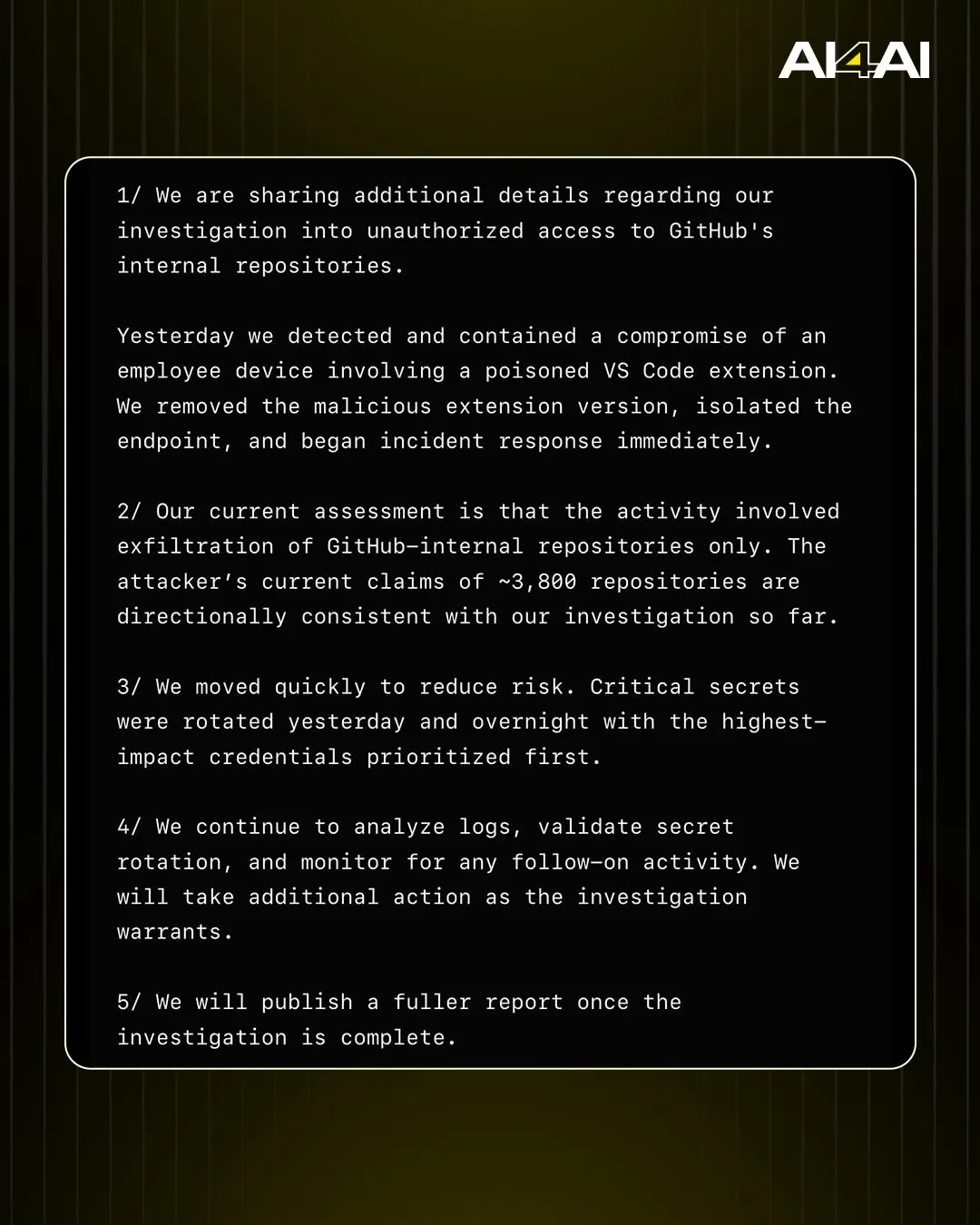 GitHub confirms breach via malicious VS Code extension — slide 3 of 4