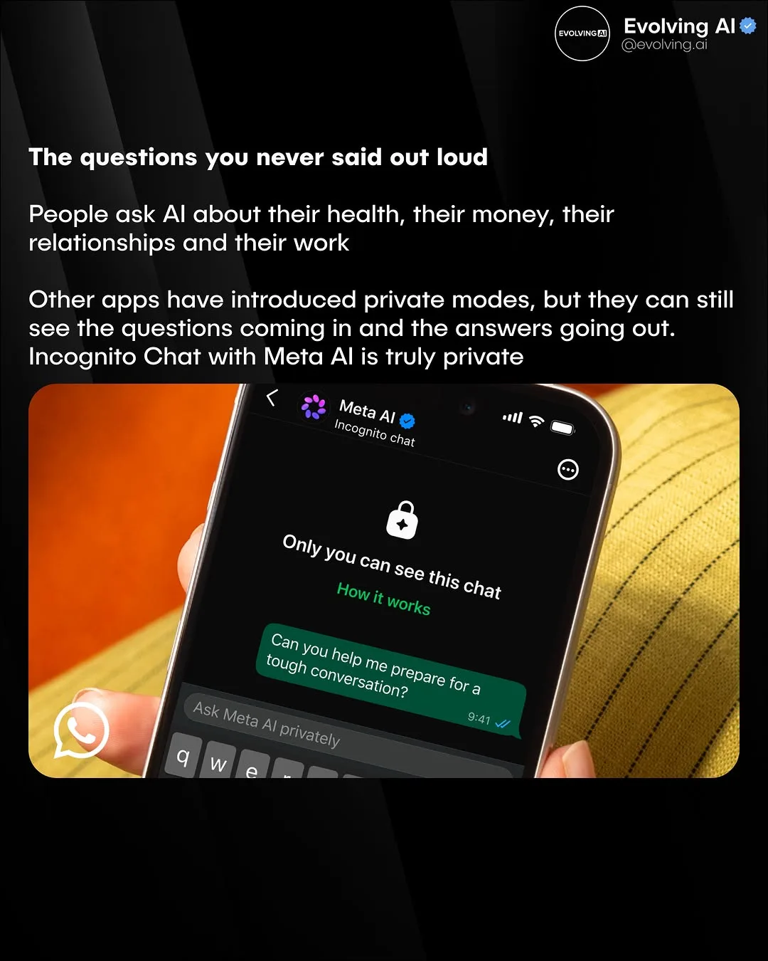WhatsApp's Incognito Chat with Meta AI keeps messages sealed in private processing — slide 3 of 6