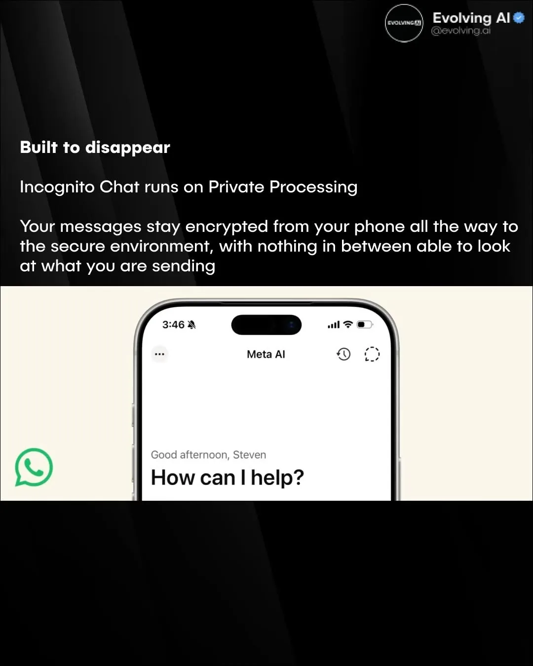 WhatsApp's Incognito Chat with Meta AI keeps messages sealed in private processing — slide 4 of 6